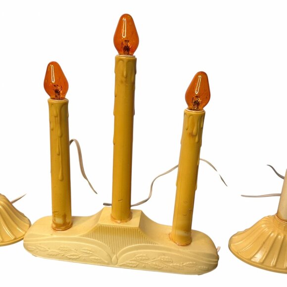 Vintage 1950s 5-Light Orange Plastic Christmas Candelabra Incandescent Holiday - Picture 2 of 16